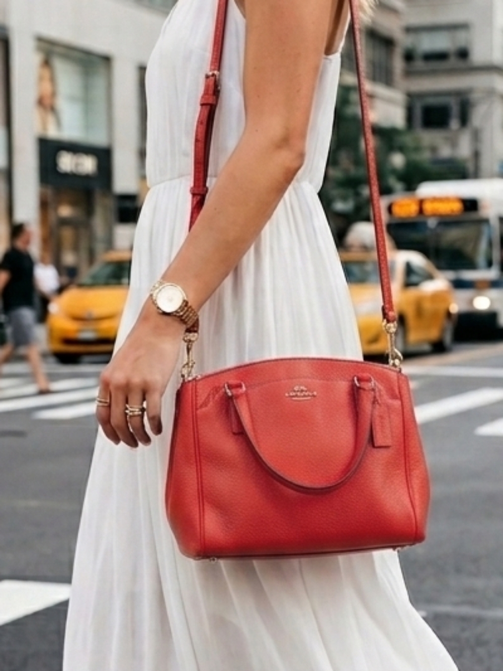 ​Coach Prairie Satchel in Red Pebble Leather Shoulder Or Crossbody Bag